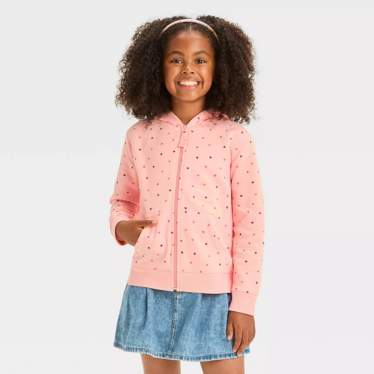 Girls' 'Heart' Zip-Up Fleece Hoodie Sweatshirt - Cat & Jack™ Medium Pink XXL Plus | Target