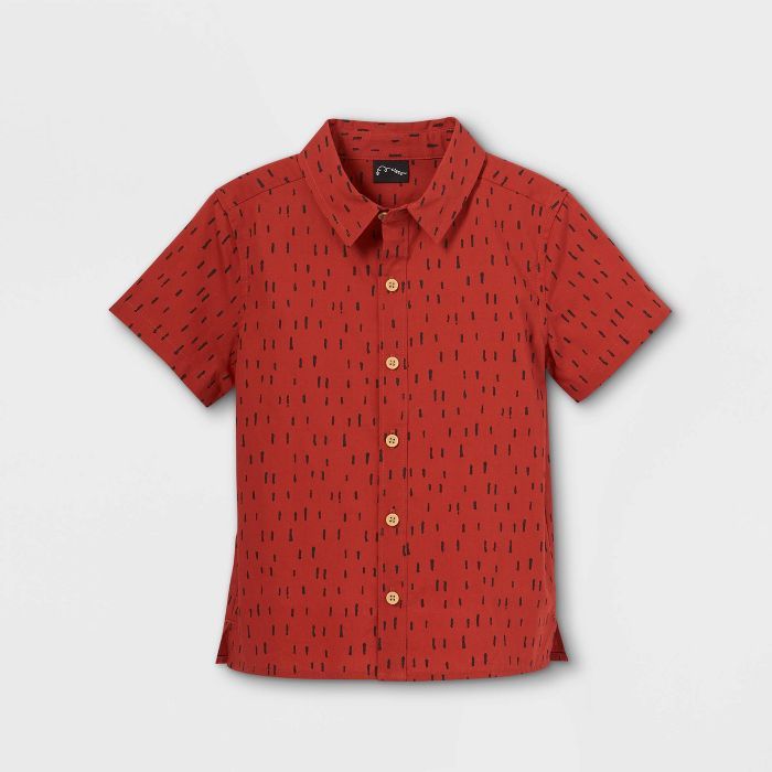 Toddler Boys' Printed Short Sleeve Button-Down Shirt - art class™ Orange | Target
