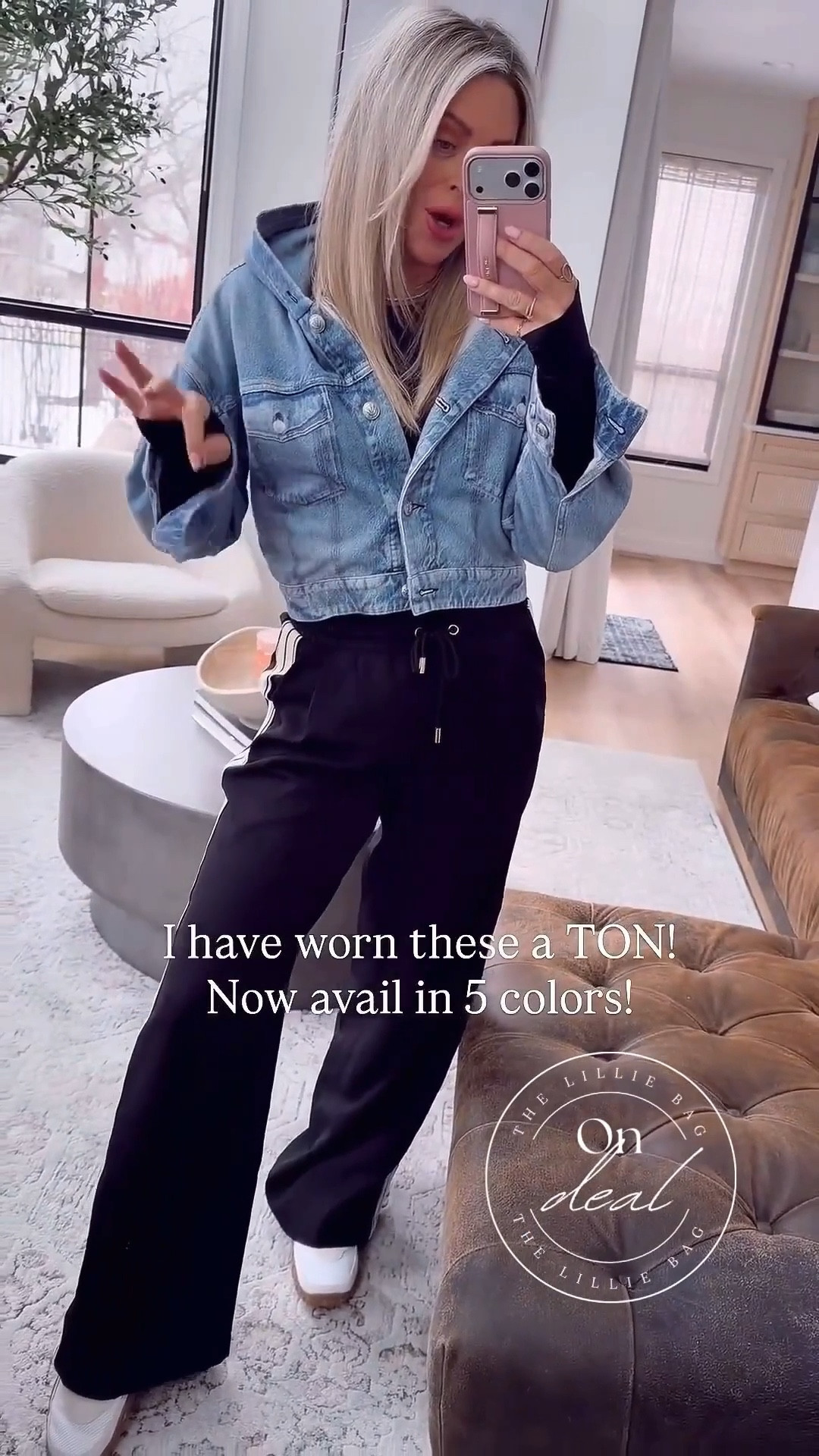 Elevated casual 🤍 Still crushing on these track pants. Orders over $150 you can save $500 (up to $150 off) 

Now in 5 colors, wearing a small and I keep reaching for them 🙌

Knit denim jacket = worth every penny. Mine is out of stock but linking a similar one I love 💙!

Denim jacket. Track pants. 

#LTKSeasonal #LTKootd #LTKSaleAlert