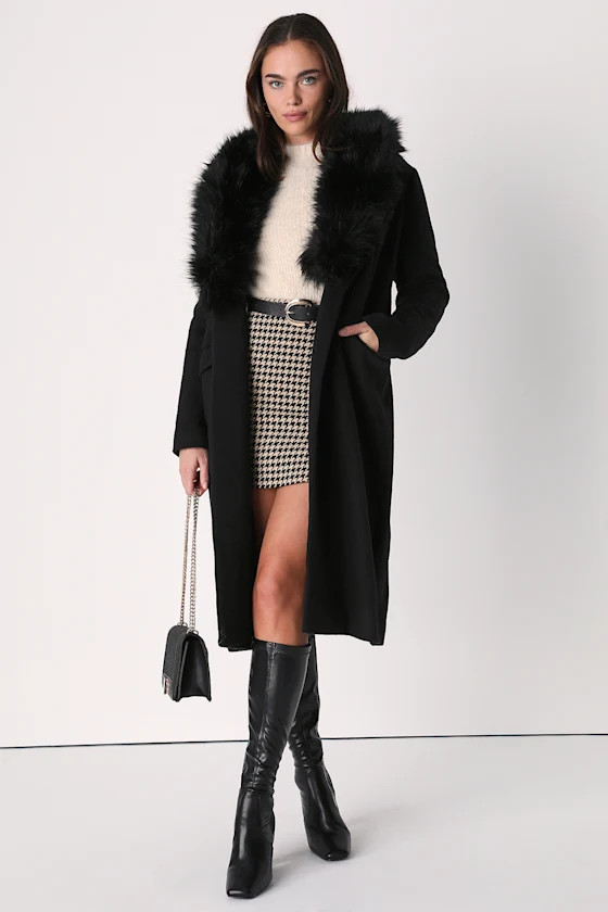 Truly Un-Fur-Gettable Black Faux-Fur Collar Long Coat | Lulus (US)