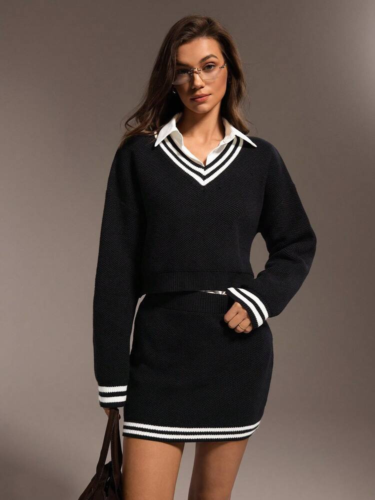 Hanevo 2pcs/Set Women Casual Loose Knit Sweater Set, Versatile For Autumn/Winter | SHEIN