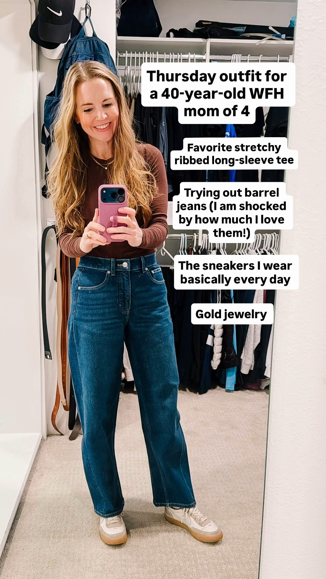 I’ve worn this long-sleeve tee at least 20 times since I got it this fall - I love it so much (it is thin and layers really well!) 

This is my first foray into barrel jeans and I think I like them! 