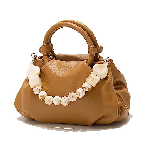 Ophlid Cloud Clutch Purses for Women Soft Leather Dumpling Bag Beaded Slouchy Pouch Bag Small Handbag Crossbody Purse Brown | Amazon (US)