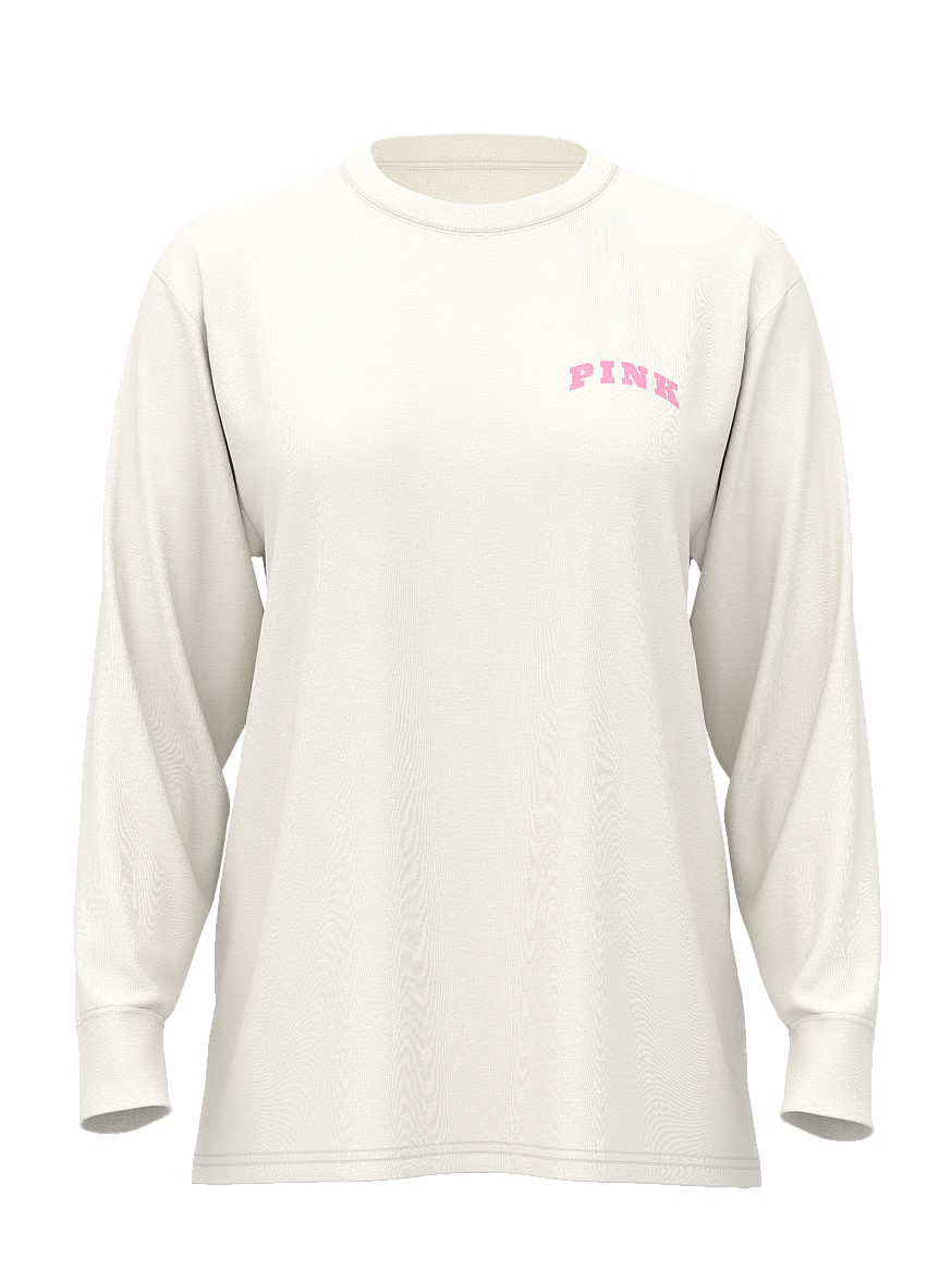 Buy Campus Cotton Long-Sleeve Tee, Pure Black - Order Tops online - PINK US | Victoria's Secret (US / CA )