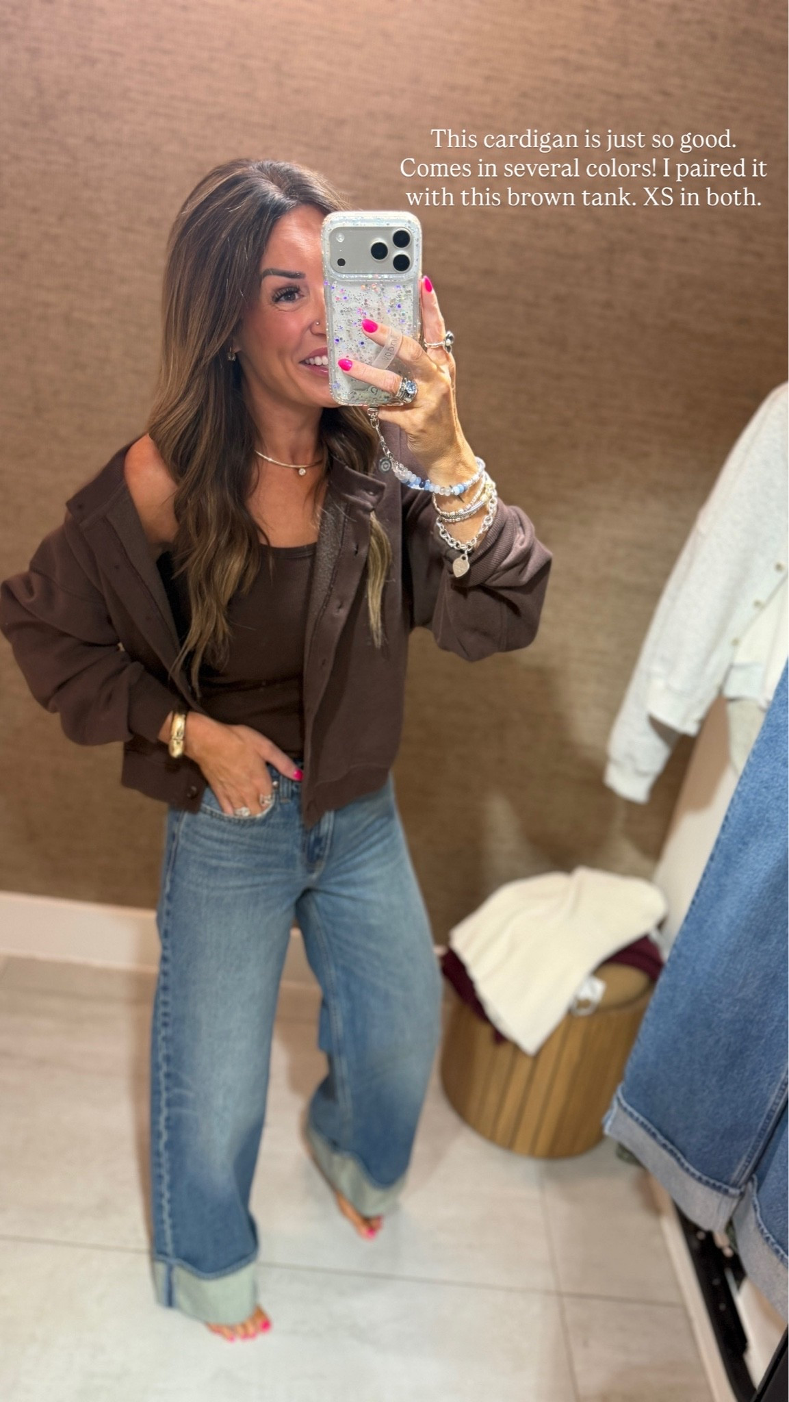 Wearing an XS in the top and cardigan and a 24R in the jeans! I’m 5”6!

#LTKgrwm #LTKootd #LTKdayinmylife