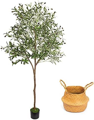 Amazon.com: Artificial Olive Tree, 6ft Faux Olive Tree Plant with Woven Planter and Moss, Realist... | Amazon (US)