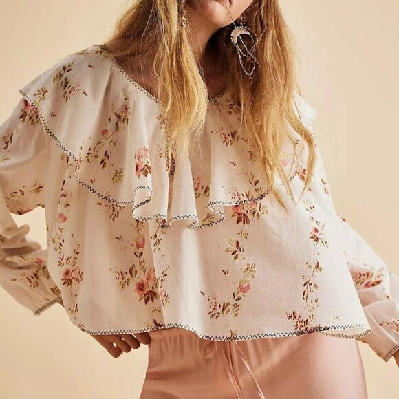 Free People Camilla Printed Cropped Blouse Top Ruffle Floral Printed M 278158 | Poshmark
