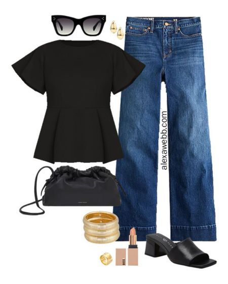 How to Wear Plus Size Wide Leg Jeans - A plus size casual outfit idea with wide leg jeans and a black peplum top. Alexa Webb #plussize

#LTKOver40 #LTKStyleTip #LTKPlusSize