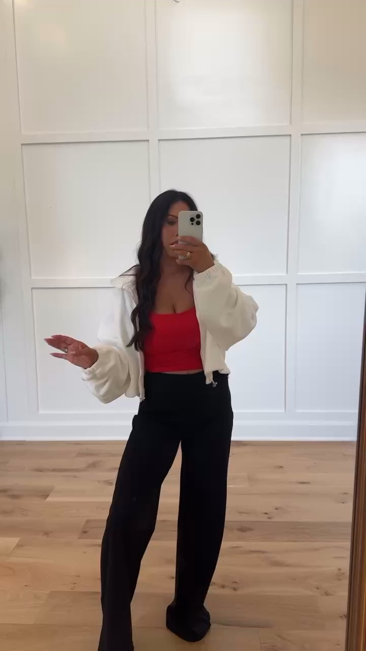 A cute pop of red for fall! ❤️ This red tank, cozy cream zip-up jacket and black wide-leg pants create the perfect comfortable travel, work-from-home or weekend outfit. Tap to shop every piece!
#FallOutfit #CasualStyle #WideLegPants #TravelOutfit #LTKFinds