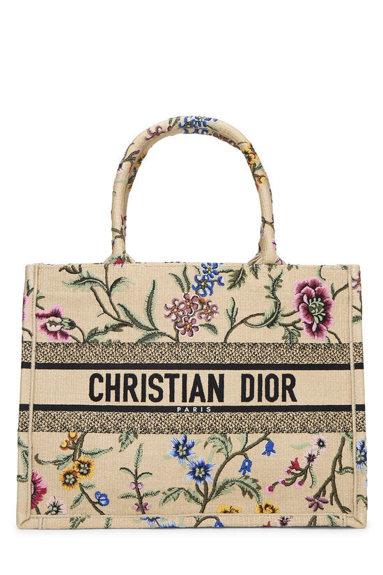 Christian Dior Beige Floral Embroidered Canvas Book Tote Medium Q9BHMAGNI7000 | WGACA | What Goes Around Comes Around