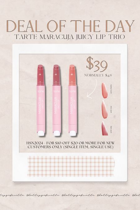 Deal of the day on @HSN — one of my fave trios, the @tartecosmetics Maracuja Juicy lips! Comes in 3 gorgeous shades⚡️👏🏼 only $39! + if you’re a new customer you can use the code HSN2024 for $10 off $20 or more making it $29! 💄💋 #LoveHSN #ad #HSNInfluencer 

Beauty sales / Tarte / lipgloss / lip balm / Holley Gabrielle 

#LTKSaleAlert #LTKBeauty #LTKFindsUnder50