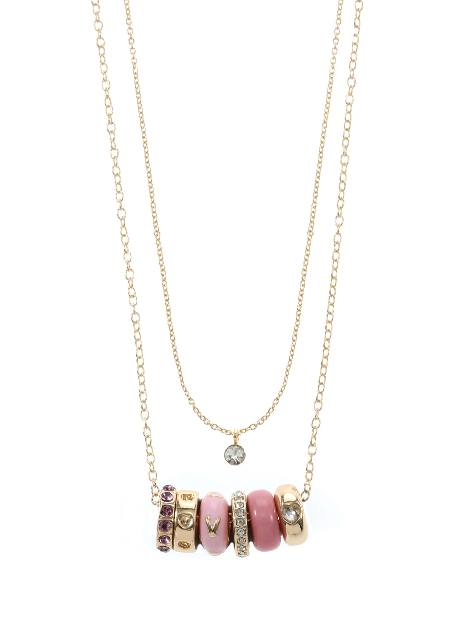 Time and Tru Women's Goldtone Round Charm Necklace, "Love" Pink/Purple, 1 Piece | Walmart (US)