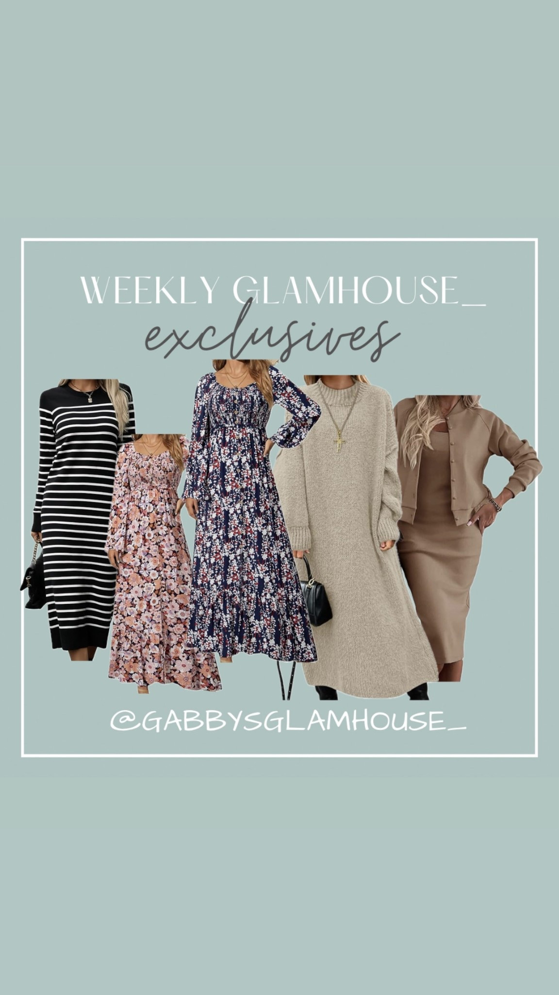 What’s in my Amazon cart right now? These 5 dresses- I’m obsessed!! Great for the colder weather when you still want to dress up! All under $50!!