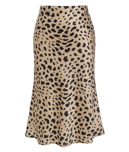 Cnlinkco A Line Leopard Skirts for Women Sexy Bodycon Leopard Satin Skirt Midi Long Spring Fall Skirts for Ladies Leopard L | Amazon (US)