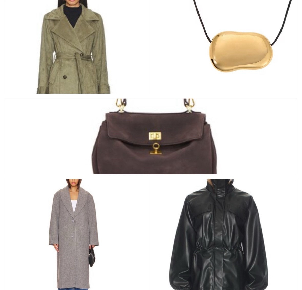 Revolve picks 
Coat
Bag
Necklace 
Trench  