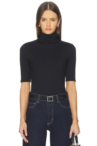 Susana Monaco Mock Neck Elbow Sleeve Top in Black from Revolve.com | Revolve Clothing (Global)