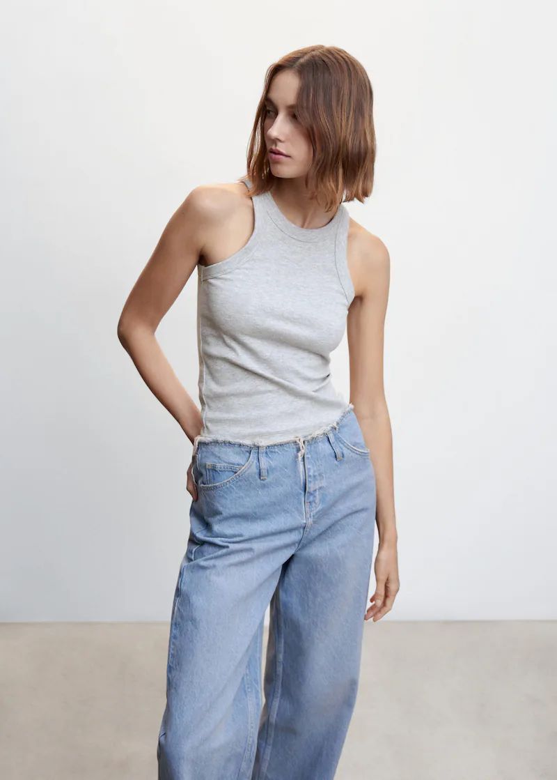 Ribbed cotton-blend top | MANGO (UK)