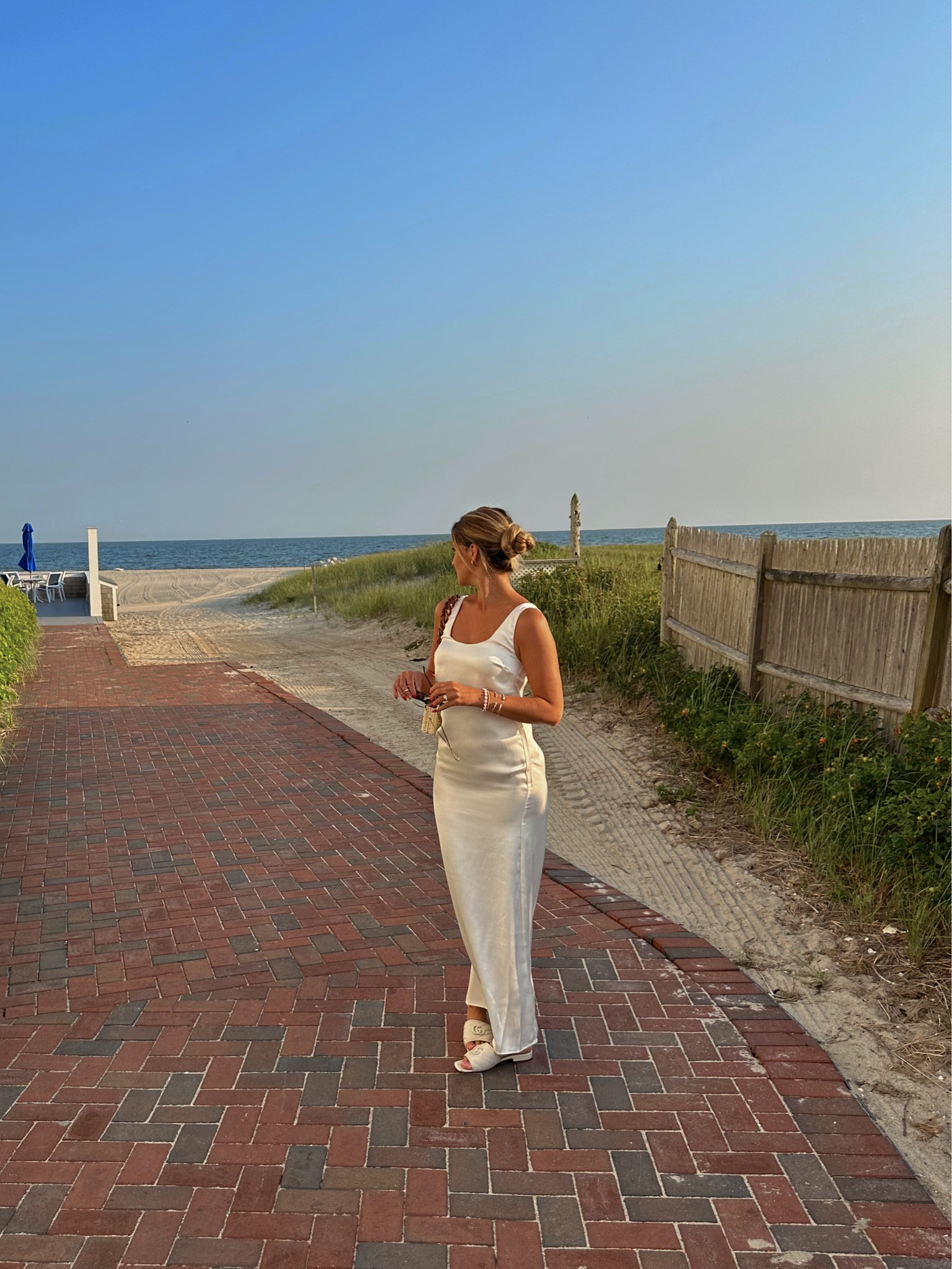 Anniversary weekend 🤍 white satin dress for brides, rehearsal dinner, bridal shower, Gucci sandals (dress is from na-kd) 

#LTKstyletip #LTKwedding #LTKSeasonal