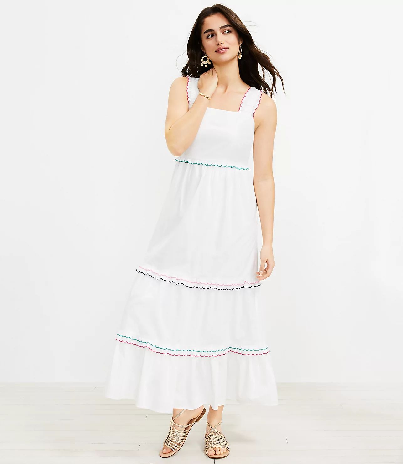 Rainbow Ruffle Strappy Tiered Maxi Dress | LOFT