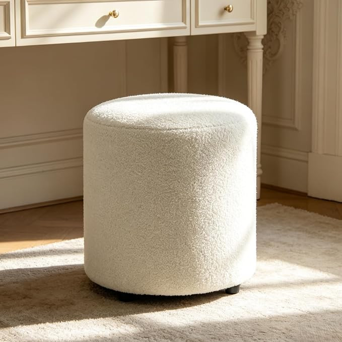 YDcosyfy Modern Round Ottoman, Teddy Fleece Vanity Stool Footrest, Upholstered Stool for Makeup, ... | Amazon (US)