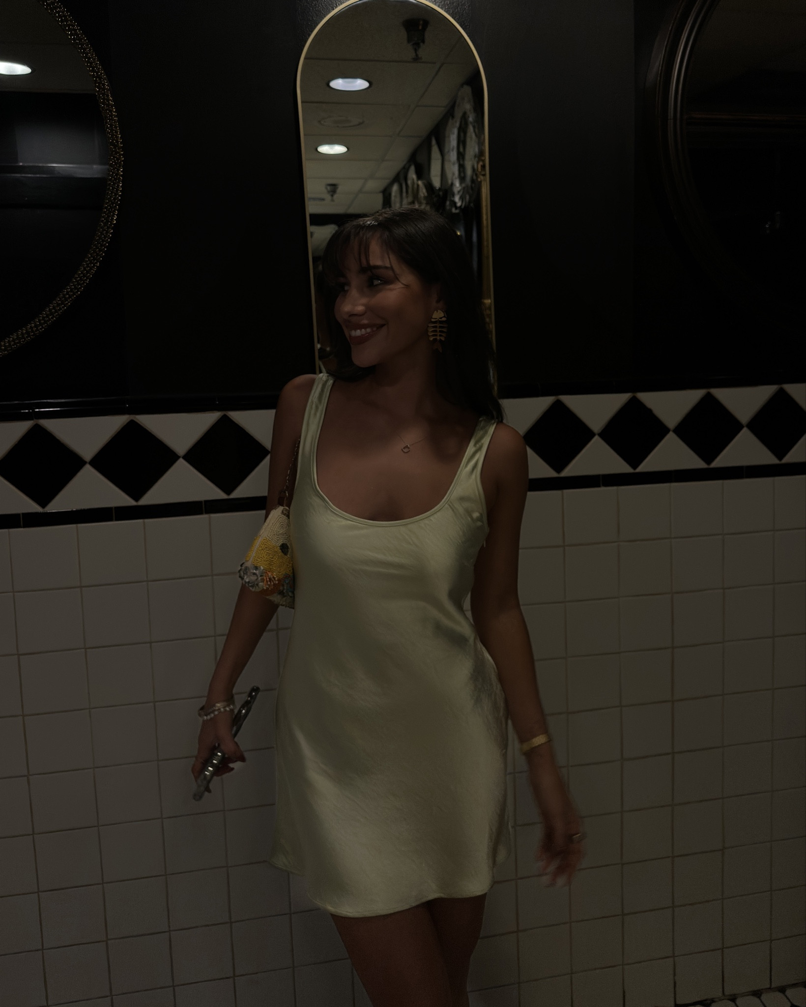 Perfect going out summer dress 🍋‍🟩 the lime green oh Polly dress, fish earrings, and beaded purse just feel fun!! I got the purse at a random boutique so I found similar but the rest is exact. Also OBSESSED with these invisible strap wedges bc my they make my legs look so good😍😍

#LTKShoeCrush #LTKParties