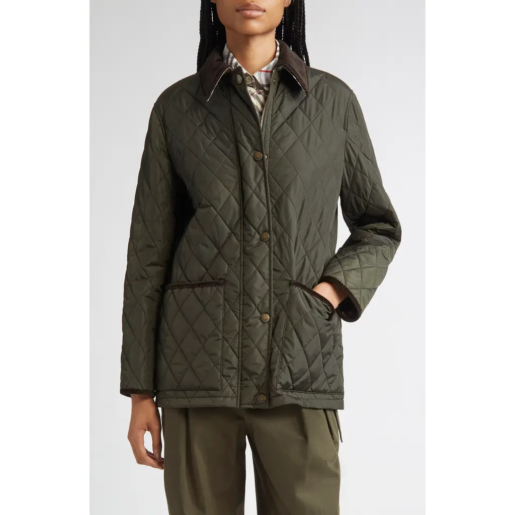 burberry Quilted Nylon Coat in Shale/Brush Ip Check at Nordstrom, Size Small | Nordstrom