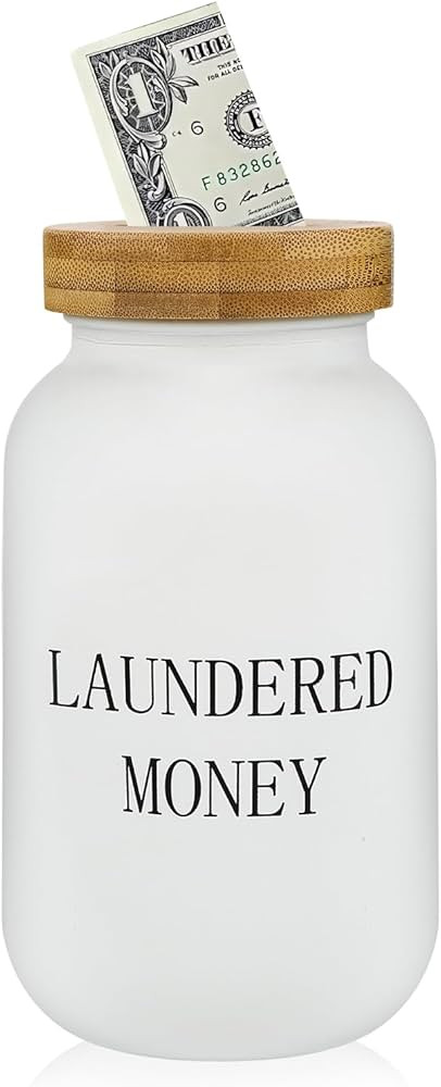 Laundry Room Bank Coin Jar,Funny Laundered Money Tip Jar,Glass Mason Jar with Money Slot and Bamb... | Amazon (US)