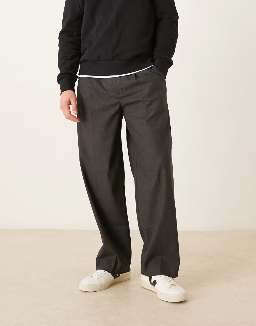Abercrombie & Fitch tailored wool blend pleated baggy trousers in grey | ASOS (Global)