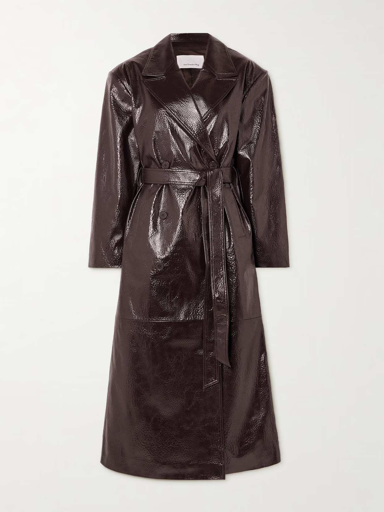 The Frankie Shop - Tina Belted Double-breasted Faux Textured-leather Trench Coat - Brown | NET-A-PORTER (US)