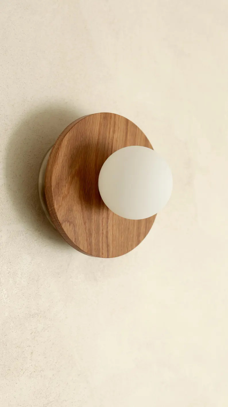 Mid Century Disc Wall Light Modern Wabi Sabi Globe Wall Sconce Wood Plate LED Light Fixture Boho ... | Etsy (US)