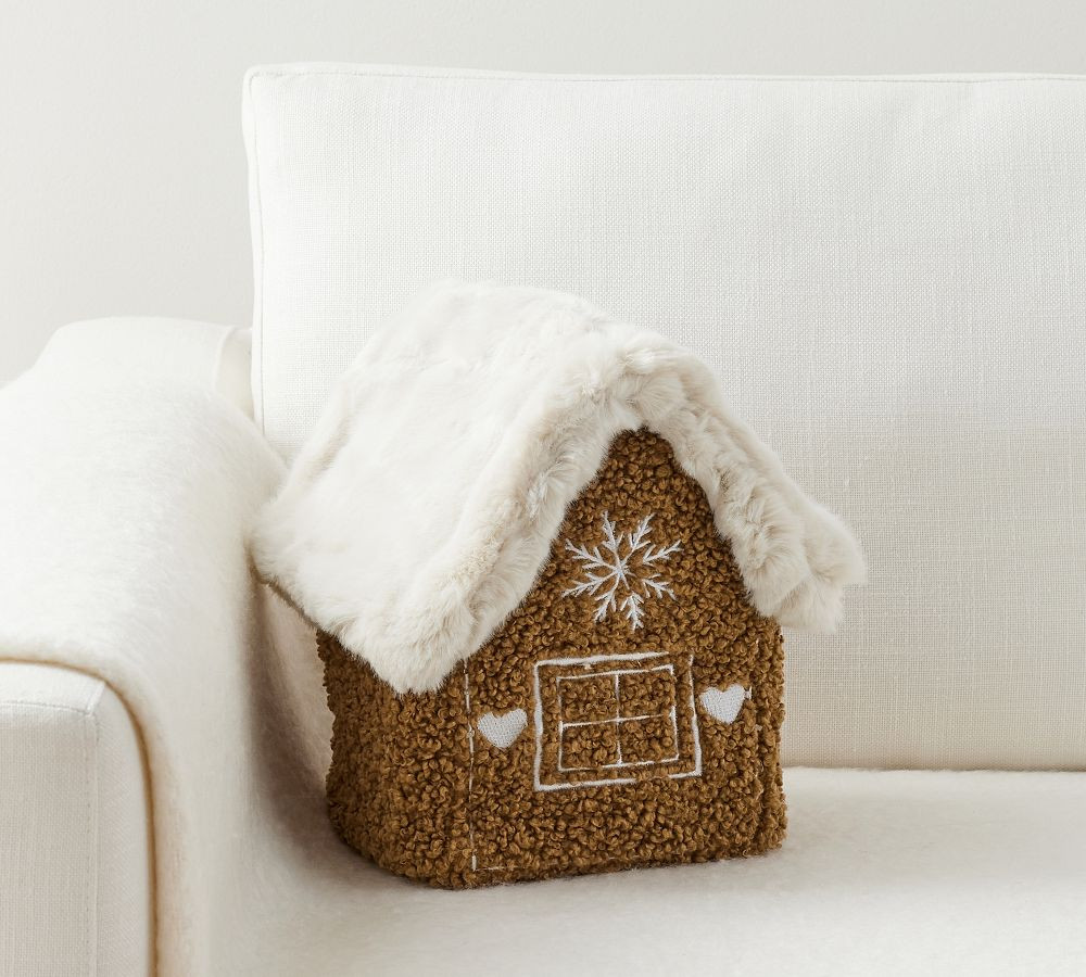 Cozy Teddy Gingerbread House Shaped Throw Pillow | Pottery Barn (US)