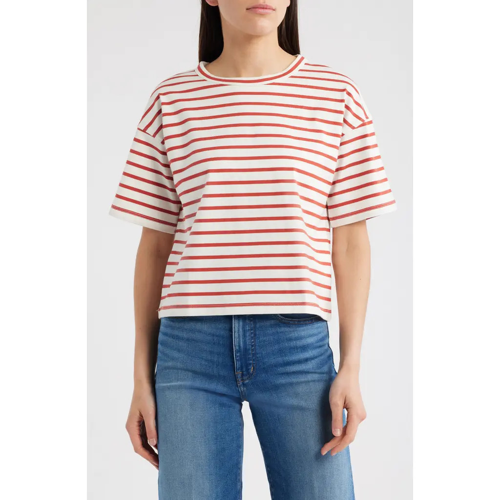 Madewell Everyday Boxy Cotton Crop T-Shirt in Red Stripe at Nordstrom, Size Xx-Large | Nordstrom