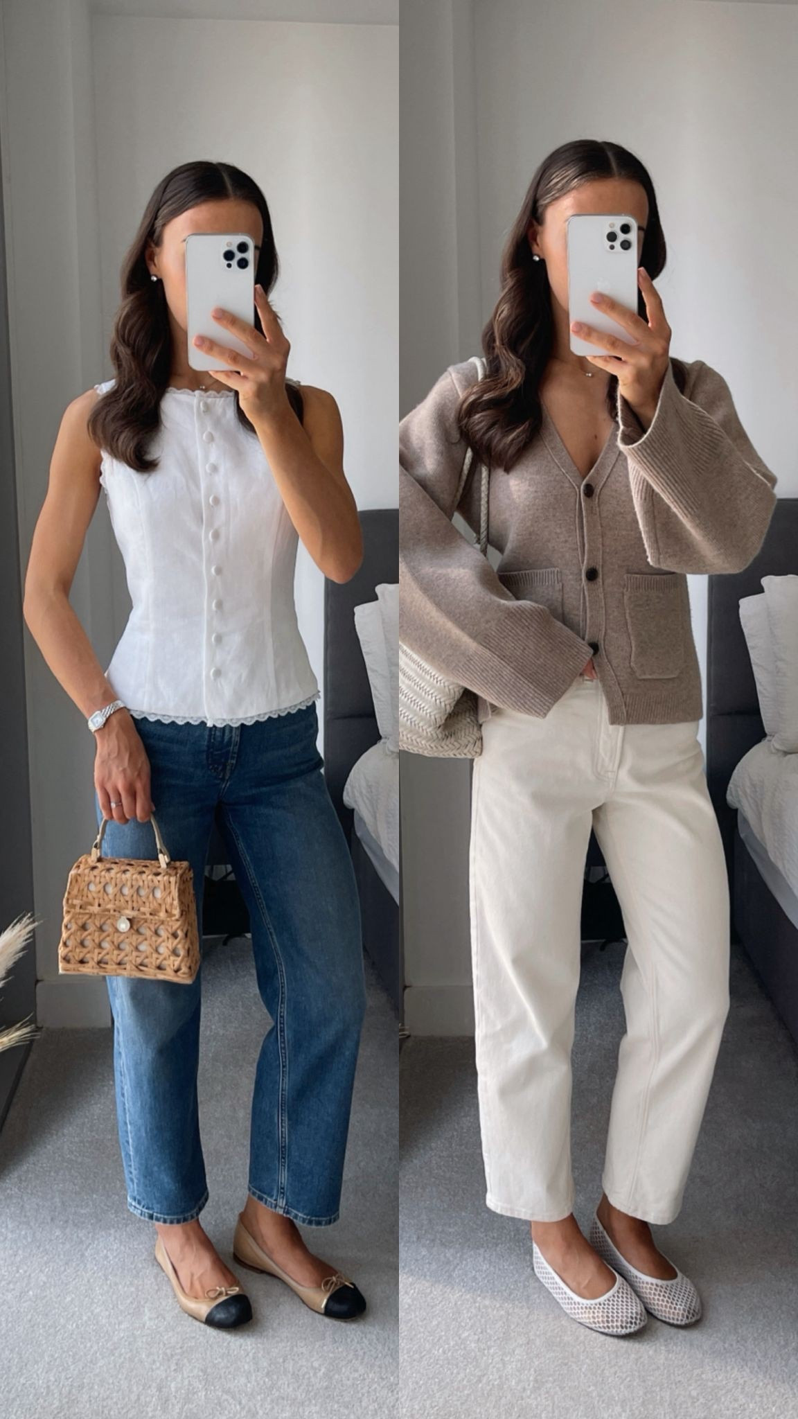 spring looks 🫶🏼 I am 5’7” and wearing a size 24 (27.5” inseam) in the blue everlane jeans and size 25 in the cream everlane jeans (27.5” inseam) 

#LTKstyletip #LTKspring #LTKsummer