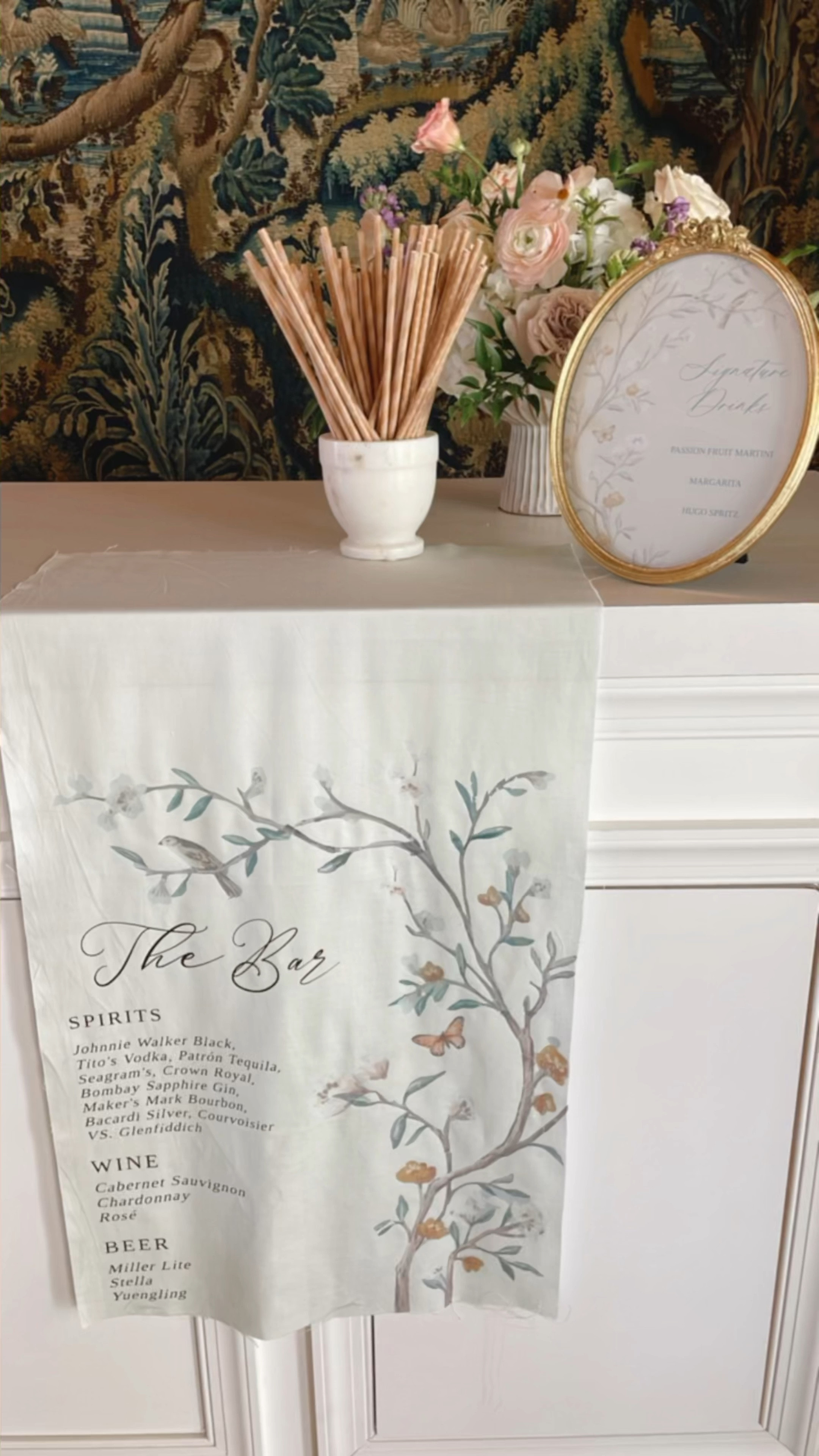 One of my favorite bar set-ups to date. Custom fabric bar sign designed by me and is available to shop  

#LTKunder100 #LTKunder50 #LTKwedding