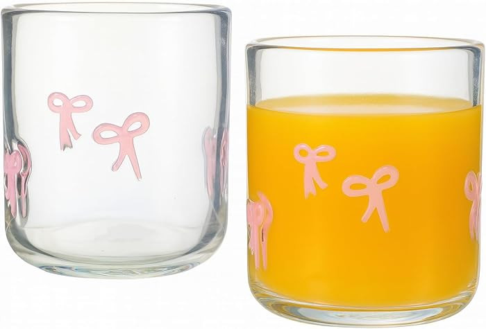 Khen 2 Pack Coquette Bow Icon Juice Glass Coquette Bow Aesthetic Cup 15 ounce Double Old Fashione... | Amazon (US)
