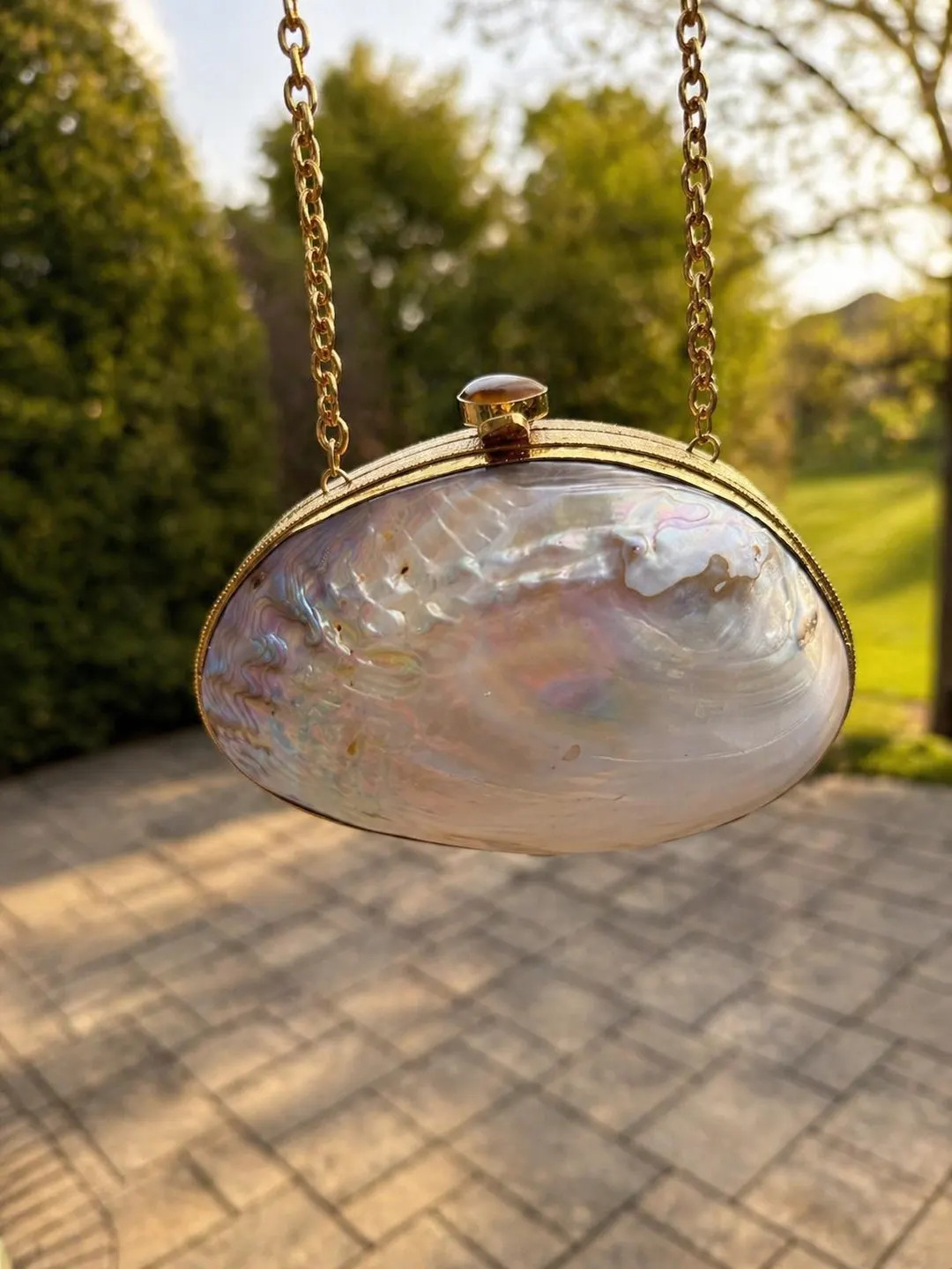 Mother of Pearl Shell Clutch Bag | Oval Evening Purse, Gold Chain Bridal Wedding Bag | Etsy (Global)