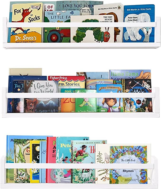 AZSKY White Floating Bookshelf 24 Inches of 3 Nursery Bookshelves Wall Mounted Floating Shelf for... | Amazon (US)