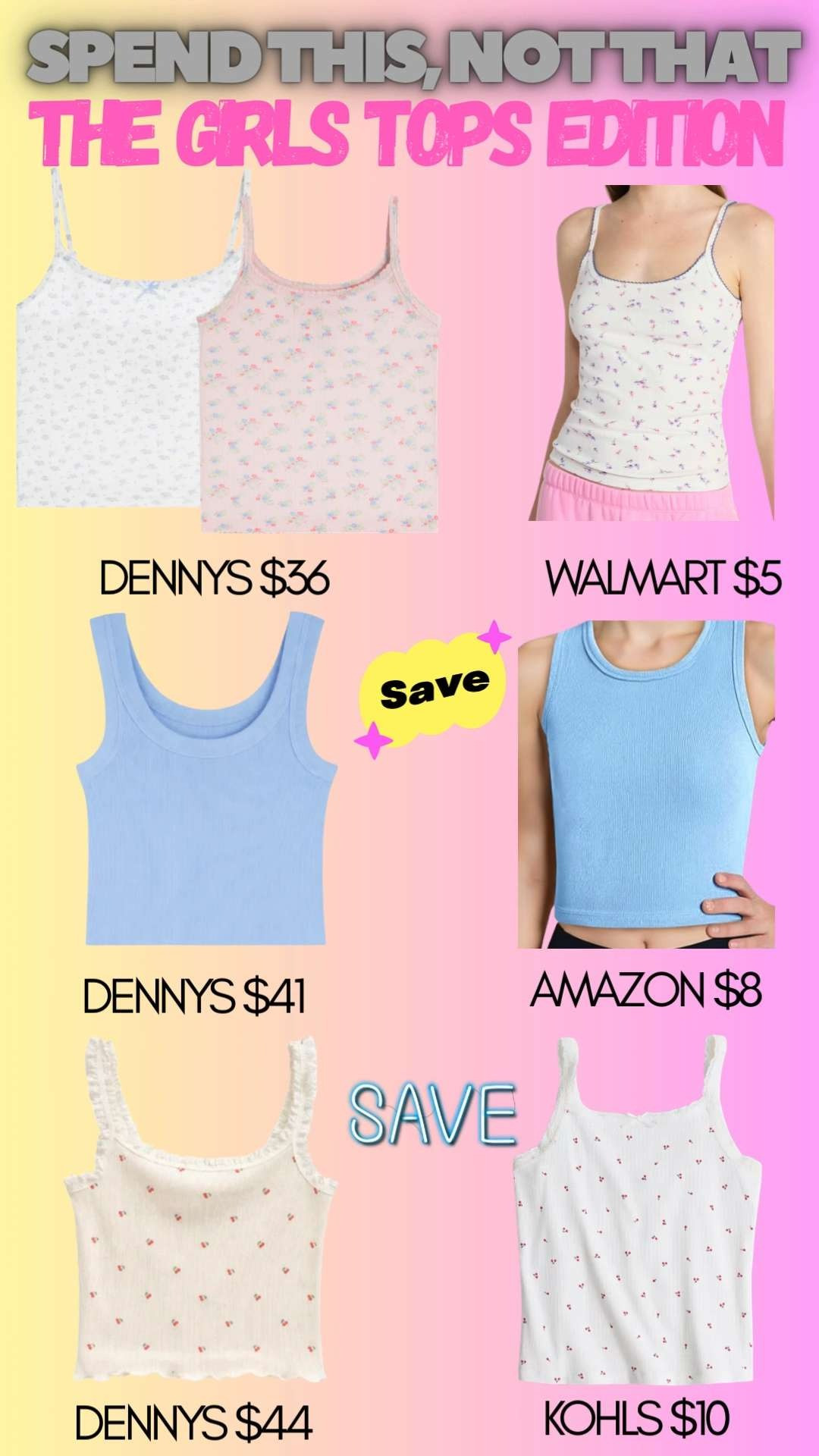 Posts like this are what I am all about.  Please don't get caught up overspending on tops for girls.  Take it from me - the camp laundry will do a number on your daughters clothes.  

Camp is about making memories with your besties - not whose wearing the most expensive tank top.  

I'm here to help your daughter still look cute at camp while not breaking the bank. 

Save this post to reference back next time you are at Denny's or your daughter asks you for new clothes for camp.  

 #LTKmomlife #LTKSaleAlert #LTKKids