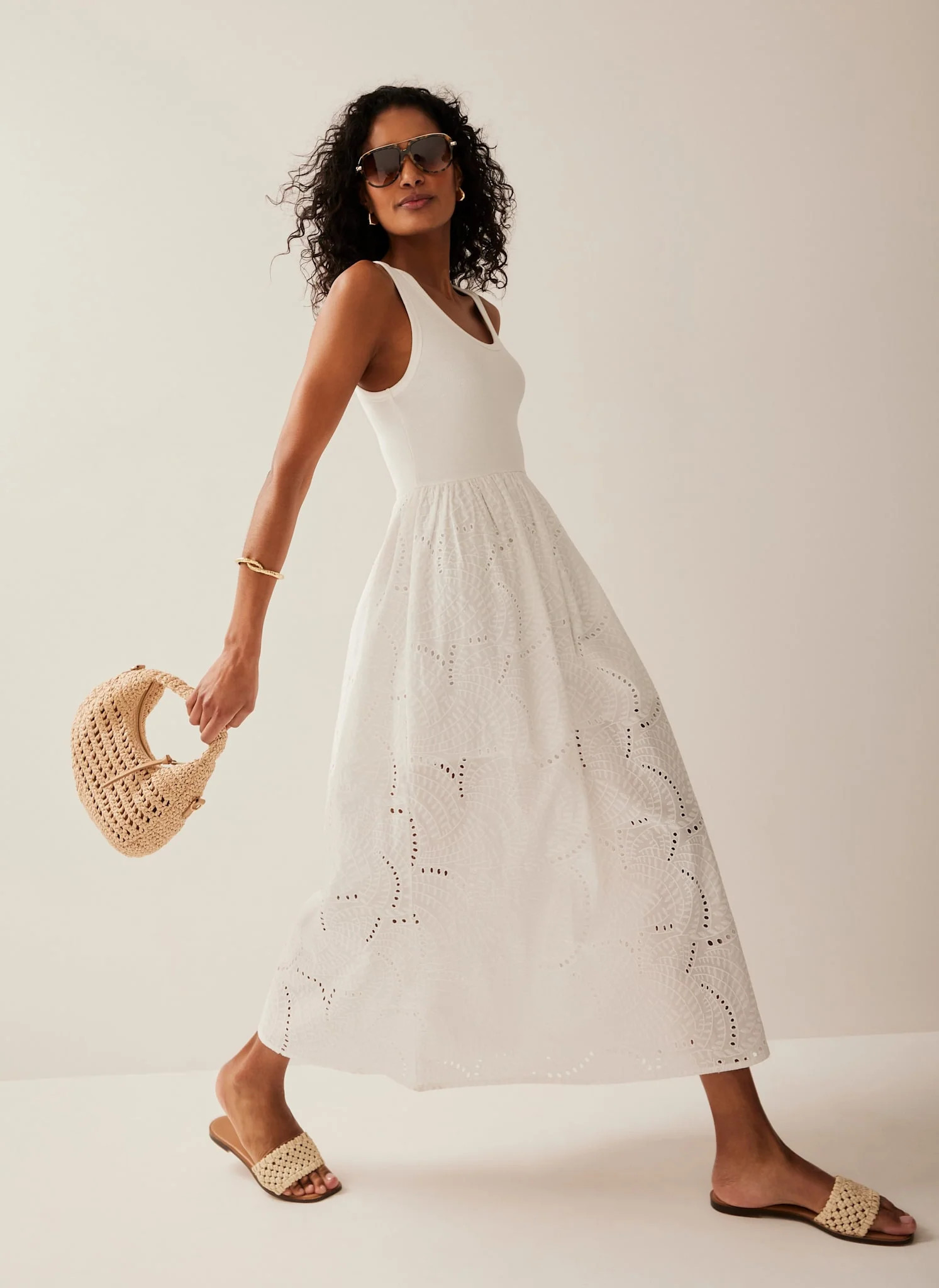 White Broderie Midi Dress | Mint Velvet