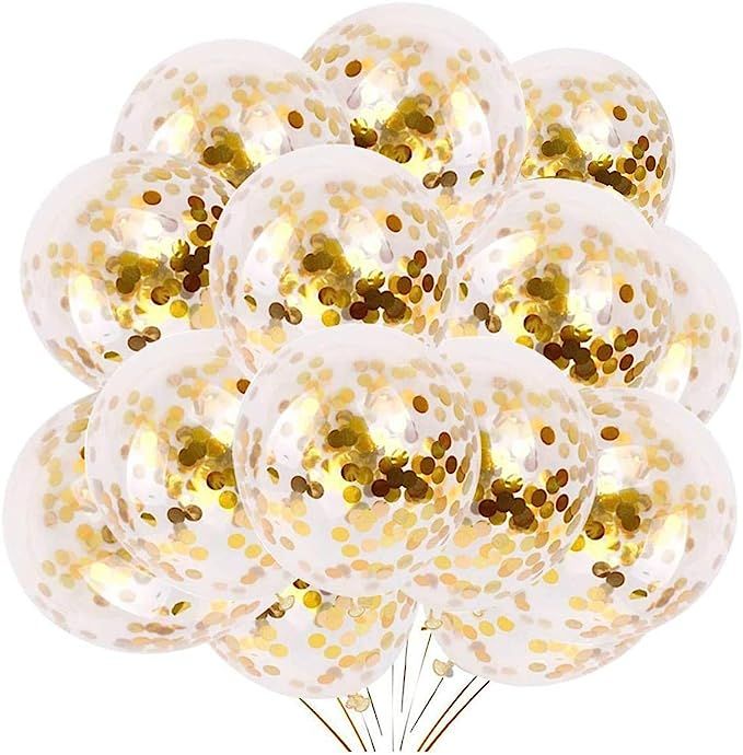 24 Pieces Gold Confetti Balloons | PREFILLED 12 Inch Latex Party Balloons with Gold Confetti for ... | Amazon (US)