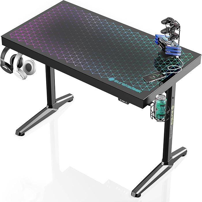 EUREKA ERGONOMIC RGB LED Gaming Desk, Music Sync Lights Up Tempered Glass Desktop, 43" GTG I43 Ho... | Amazon (US)