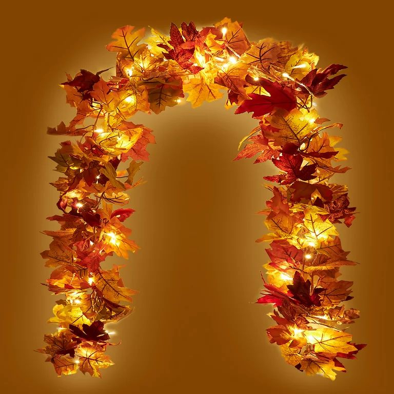 KASZOO 2 Pack Fall Maple Garland with 40 LED for Home Wedding Party Christmas - 5.8Ft/Pc | Walmart (US)
