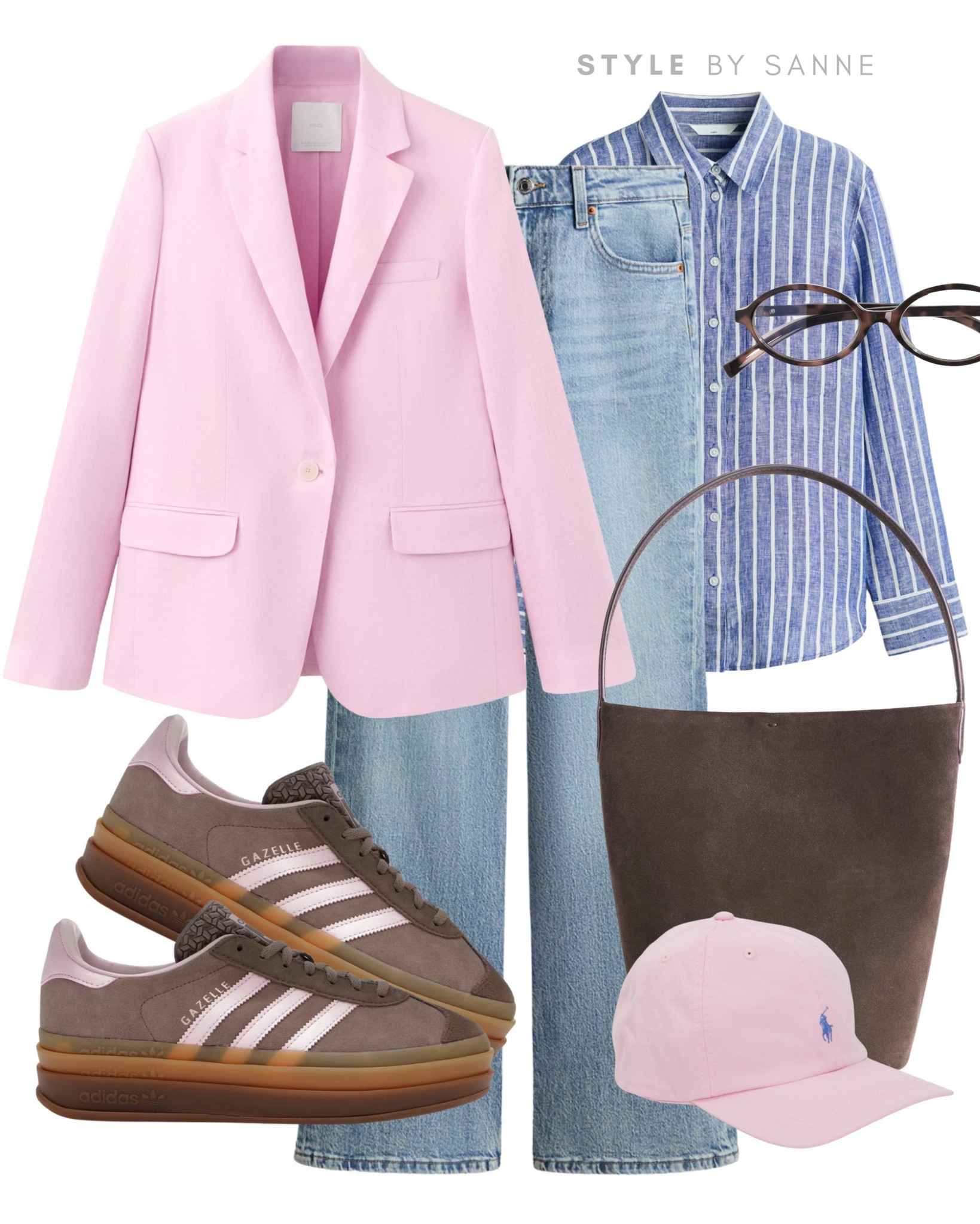 A soft pink blazer paired with light denim creates a fresh, feminine base. Styled with a blue striped shirt, suede sneakers and warm brown accessories for a balanced mix of soft tones and casual sophistication.🌸💗

#LTKstyletip #LTKspring #LTKworkwear