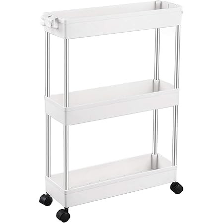 BEJOY Rolling Cart Storage Trolley 3-Tier Utility Shelves Metal Storage Rack with Wheels and Hand... | Amazon (UK)