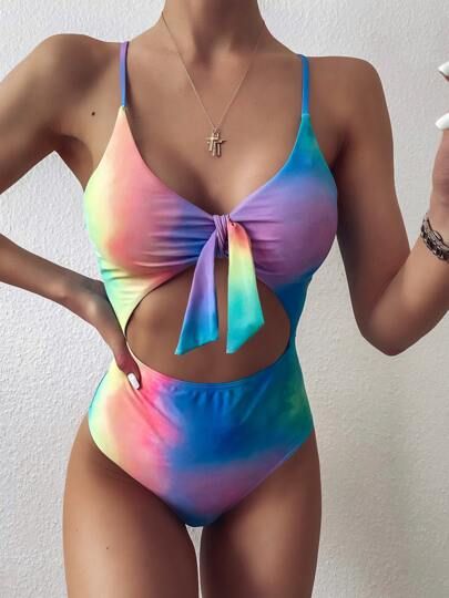 Tie Dye Cut-out Knot One Piece Swimsuit | SHEIN