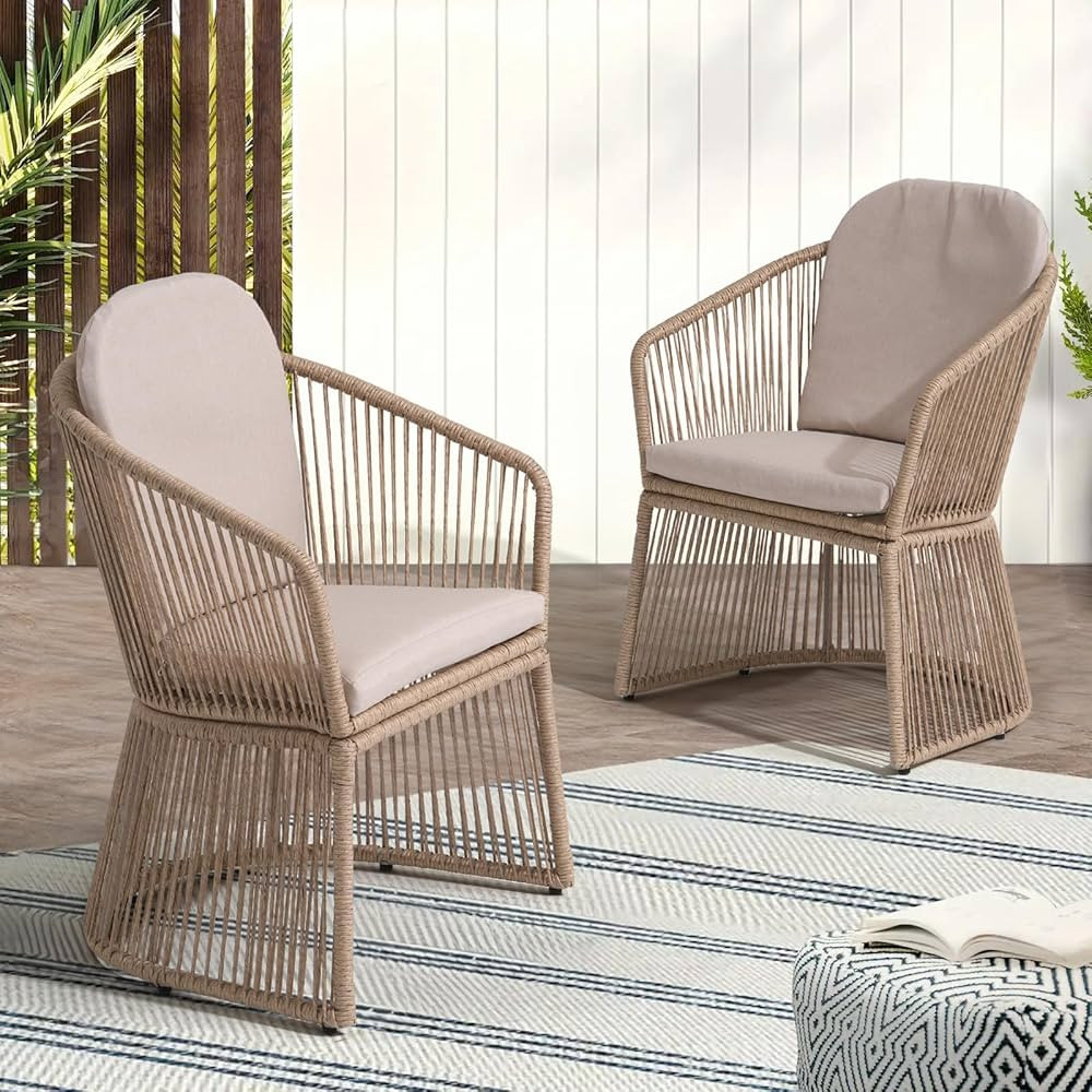 SUNSITT Patio Chairs Set of 2, Woven Wicker Outdoor Dining Chairs w/Weather-Resistant Cushions, M... | Amazon (US)