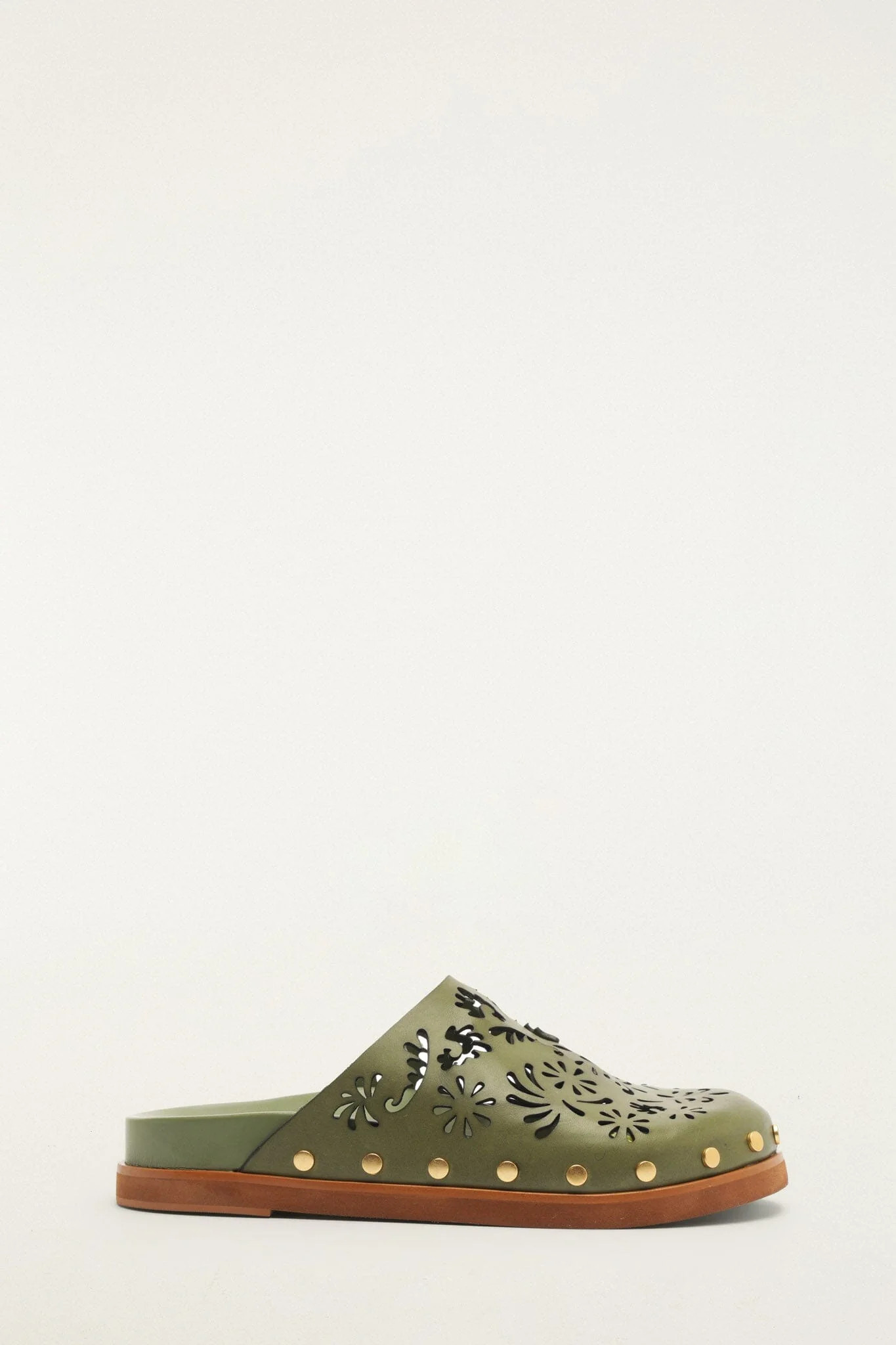 Green Lace Leather Anatomic Slide Mule | FARM Rio | FarmRio (US)