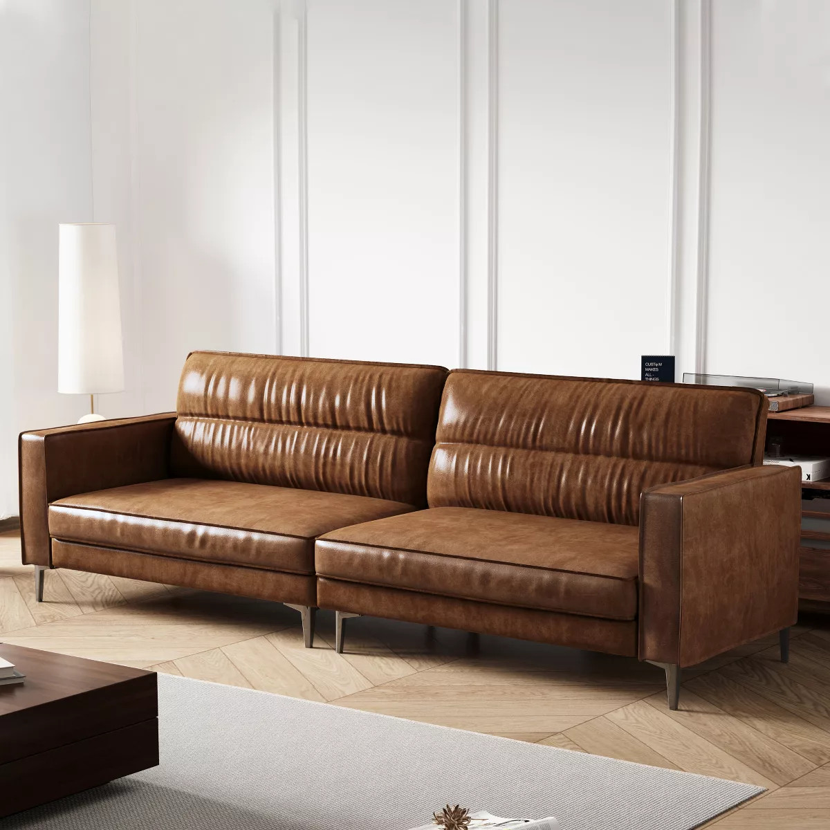 Luck Live 86.61 inch medieval vintage genuine leather sofa, brown | Target