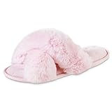 isotoner Women's Fuzzy Slipper, Cozy Open Toe Flip-Flop with a Furry Cross Band and Plush Fluffy Ter | Amazon (US)