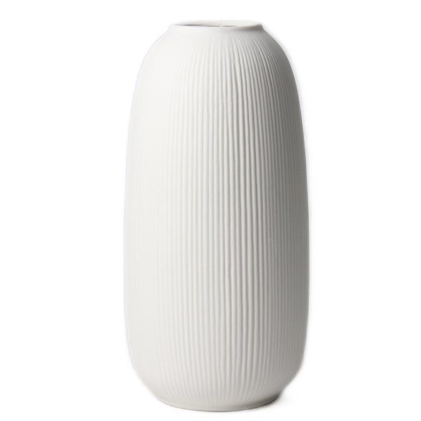 Portsea Lines Clay Vase in White - Toughened Ceramic Vase - 10 Inch Flower Vase - Walmart.com | Walmart (US)